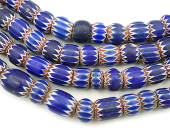 LONG 40" Strand Old Blue African Chevron Beads (8-10mm) Vintage Trade Beads Over 200 Yrs Old Tribal Antique Beads (2319A041) Venetian