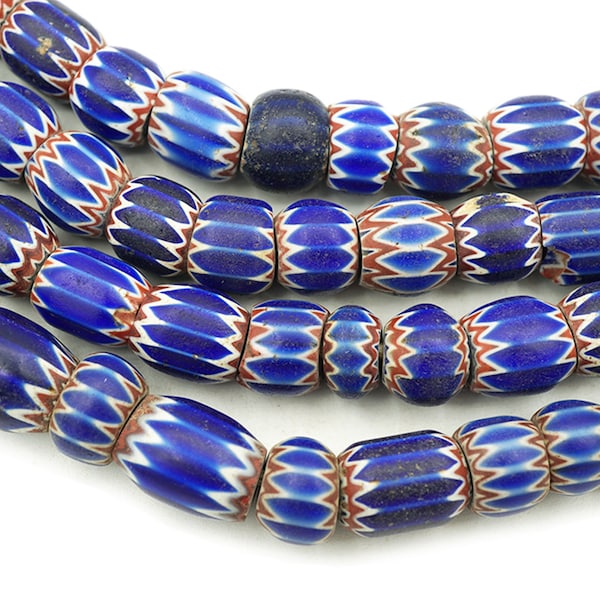 LONG 40" Strand Old Blue African Chevron Beads (8-10mm) Vintage Trade Beads Over 200 Yrs Old Tribal Antique Beads (2319A041) Venetian