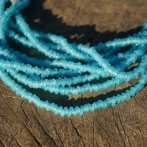 Small Bright Turquoise Blue Java Glass Beads (3-4mm) Heishi Artisan Made Spacer Ring Beads (3108A215) Indonesian