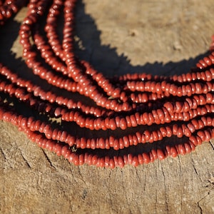 Small Brick Red Java Glass Beads (3-4mm) Heishi Artisan Made Spacer Ring Beads (3104A215) Indonesian