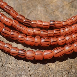 Orange with Black Stripes Java Glass Beads (4-6mm) Artisan Made Organic Shaped Round Beads (3125A278) Indonesian