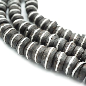 Ebony Wood and Aluminum Prayer Beads from Senegal, West Africa (10-12mm) African Tribal, Wholesale, Natural Rustic Handmade (139P106)