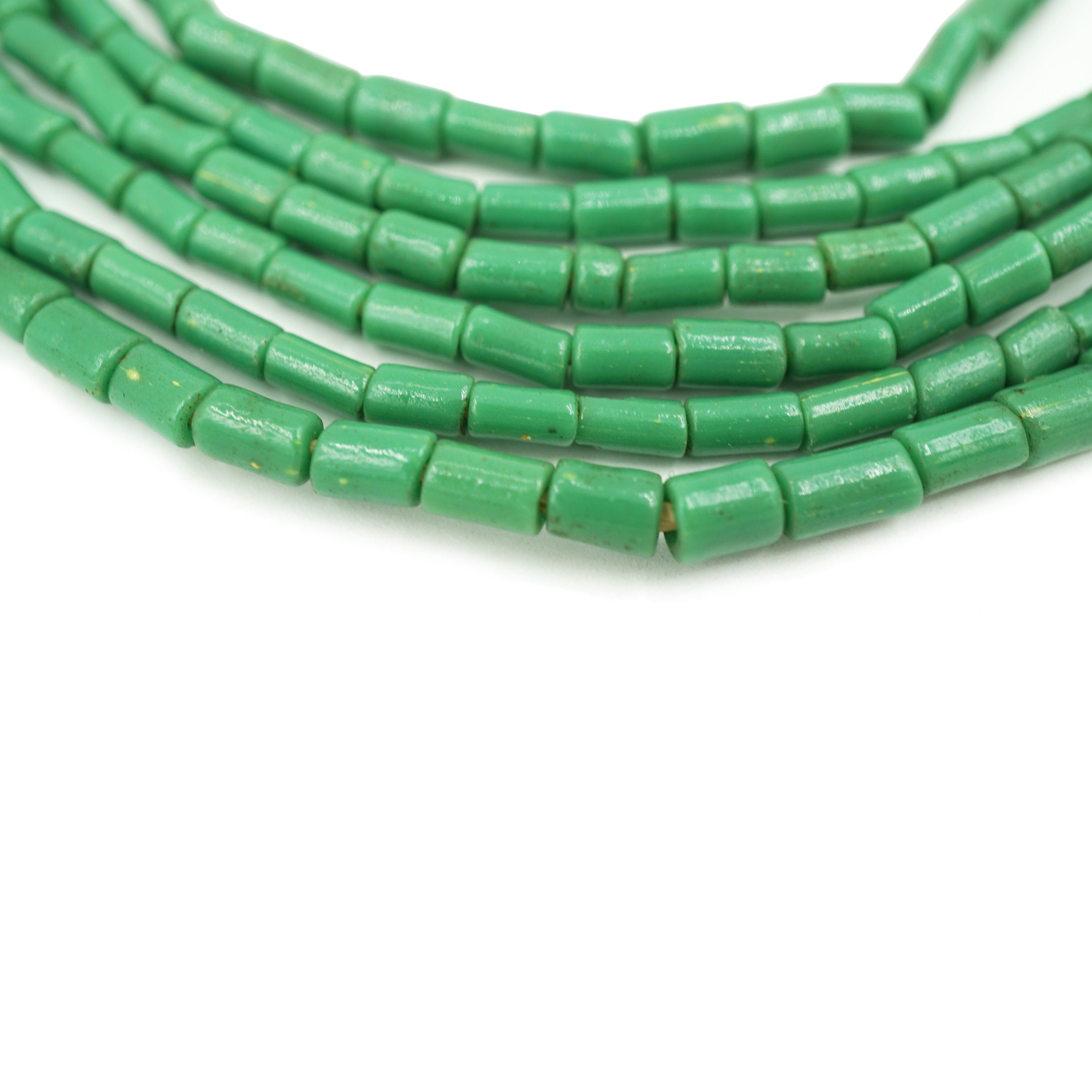 Vintage Green African Glass Tube Beads (3x6mm) Fern Green Glass Beads from Ghana - Wholesale African Trade Beads (2117F242) Tube
