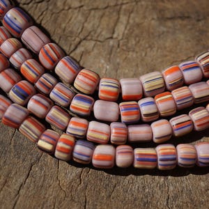 Pink with Stripes Java Glass Beads (4-6mm) Artisan Made Organic Shaped Round Beads (3124A278) Indonesian