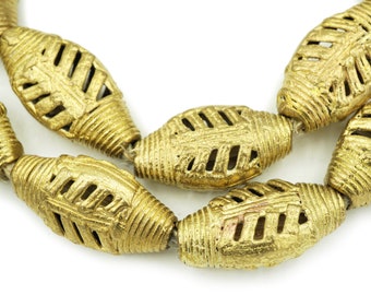 African Baule Large Bicone Ashanti Brass Beads (16-18mm) Recycled Metal Handmade Ghana Trade Beads Open Metalwork Lost Wax (1580F684) Rustic