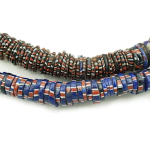 Antique Aja Venetian Chevron Glass African Beads (6-7mm) Blue Old Tribal Glass Rustic Venetian Trade Beads (2268L059) Chevron