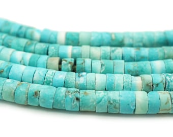 Small Genuine Turquoise Afghani Heishi Beads (3-4mm) Small Blue GreenTurquoise Gemstone Made in Afghanistan Wholesale (1793F246) Rustic