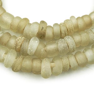 Antique Clear Beige Dutch Dogon Glass Beads 32&quot; Strand from Mali (7-10mm) Old Excavated Large Tribal African Beads (2437F049) Rustic