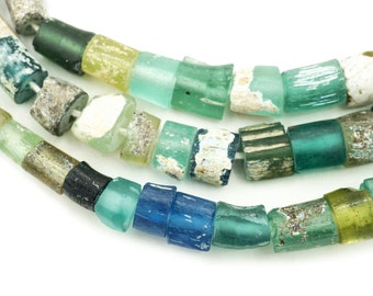 Afghani Ancient Roman Glass Beads (8-13mm) Sliced Heishi Tube Shape Recycled Roman Glass Beads Afghanistan Wholesale (2303F216) Rustic
