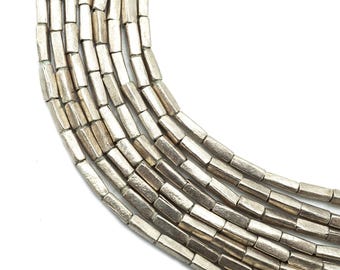 Small Silver Metal Rectangular Ethiopian Beads (2mm) Tiny Recycled Metal African Beads - Upcycled - Tribal Trade Beads (1042P113) African