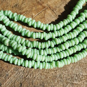Small Pistachio Green Java Glass Beads (3-4mm) Heishi Artisan Made Spacer Ring Beads (2800A215) Indonesian