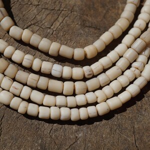 Bone White Java Glass Beads (4-6mm) Cream Artisan Made Organic Shaped Round Beads (3114A278) Indonesian