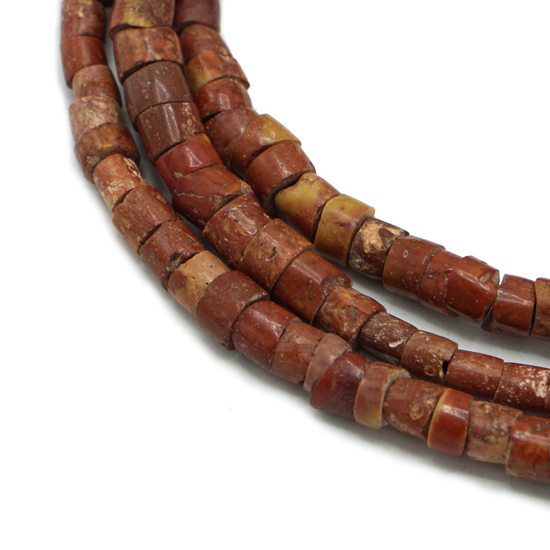 Full Strand Small Bauxite Beads found in West Africa (3.5-5mm) - Rustic African Trade Tribal Beads - Pipe Stone Slices Wholesale (561P115)