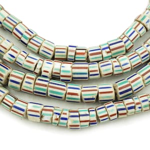 Antique Mixed White and Blue Striped Venetian Glass (6-7mm) 200 yr old African Glass Trade beads Vintage Beads (2320B026) Venetian