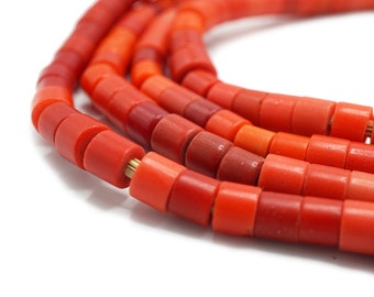 Full Strand of Rare Vintage Red Nigerian Goomba Beads (6-7mm) - Tonal Red Orange Tomato Antique Old African Wholesale Trade Beads (921P118)