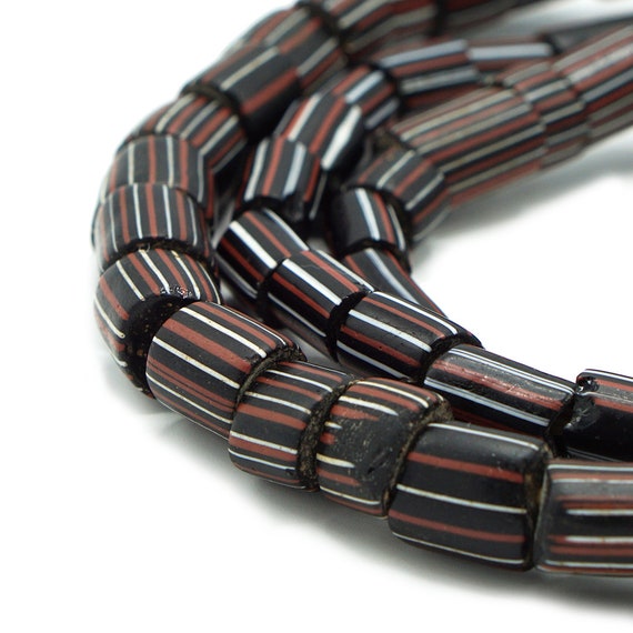 73 Large Antique Black Striped Venetian Glass Tube Beads 7-11mm 573-P140 Ancient 300 years old African African Tribal Trade Beads