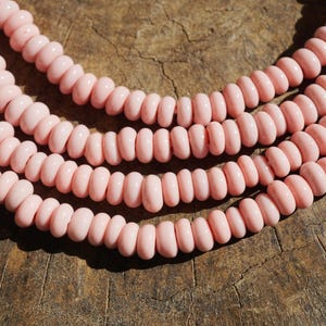 Pink Java Glass Beads (6-7mm) Donut Shape Artisan Made Organic Shaped Round Beads (2879A578) Indonesian