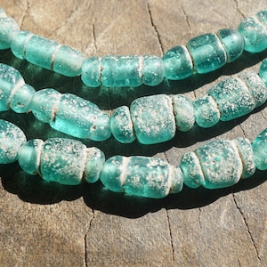 Turquoise Java Glass Beads (7x15mm) Aqua Green Artisan Made Organic Shaped Beads (2888A678) Indonesian