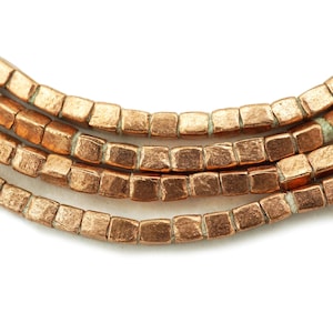 Small Copper Ethiopian Beads (2.5mm) Metal Cube Shaped Tiny Recycled Metal African Beads - Upcycled Tribal Trade Beads (1745F361) African