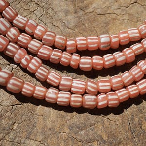 Artisan Made Java Glass Beads: Terracotta Brown with White Stripes, Organic Shape (5-6mm) 3131A378