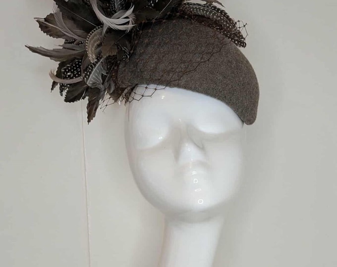 Wool Percher Hat: Handmade Wool Feather Fascinator