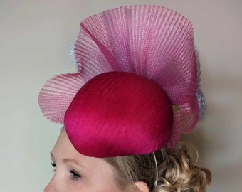 Handmade Cerise Pink Silk Hat: Teardrop Crin Swirls