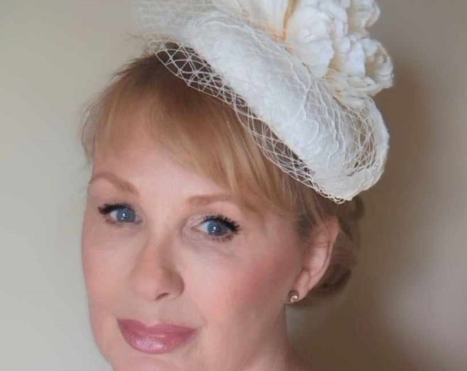Beautiful guipure lace bridal pillbox hat, races, ladies day, weddings, Mother of the bride, christenings, cocktail parties