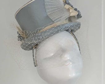 Handmade Silk Top Hat: Duck Egg & Cream Floral Ascot Hat