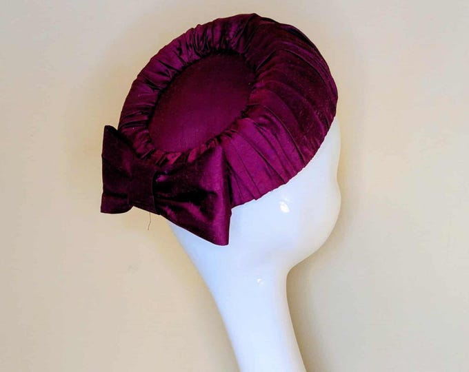Pure Silk, Vibrant Purple Jackie Kennedy Pillbox Hat: Handblocked with bow detail.