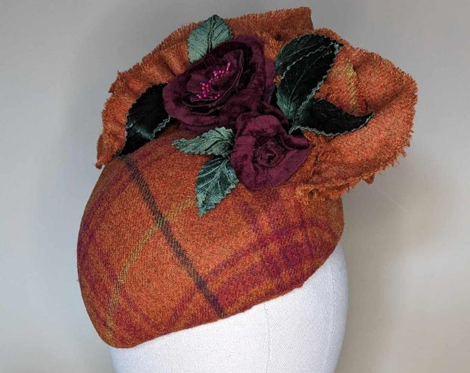 Beautiful Harris tweed teardrop hat, races, winter wedding, country life, Princess Kate style