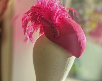 Beautiful statement fuchsia pink silk hat, perfect for Ascot, Mother of the bride, races christenings