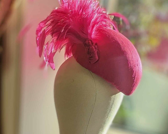 Beautiful statement fuchsia pink silk hat, perfect for Ascot, Mother of the bride, races christenings