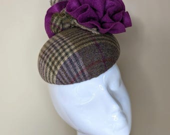 Beautiful Harris tweed button hat, perfect for Cheltenham races, winter wedding, country life, Princess Kate style