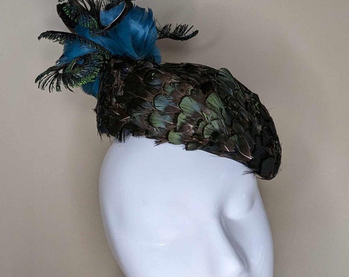 Statement fully feathered percher hat. Perfect for Cheltenham festival, Ascot, races