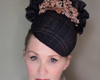 Harris Tweed Teardrop Hat: Handblocked Velvet Flower Races Fascinator