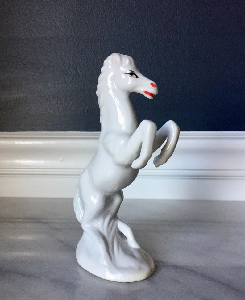 Vintage White Porcelain Rearing Horse Figurine White Horse Etsy