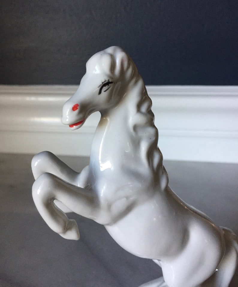 Vintage White Porcelain Rearing Horse Figurine White Horse Etsy