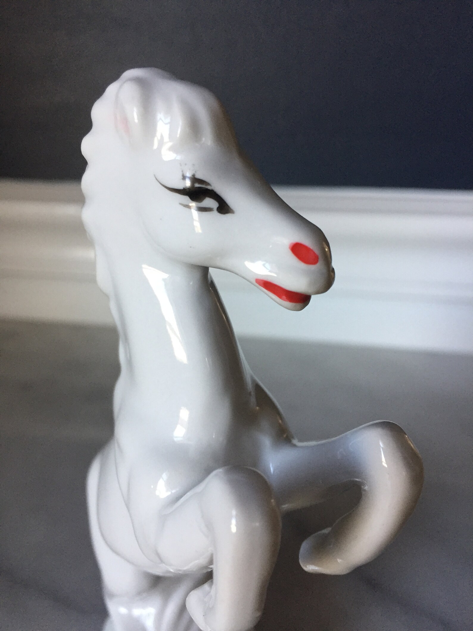 Vintage White Porcelain Rearing Horse Figurine White Horse Etsy