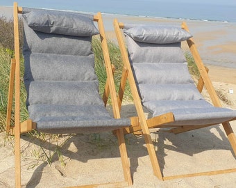 NEW! Hardwood Luxury Garden Deck Chair Padded Beach Wooden with pillow