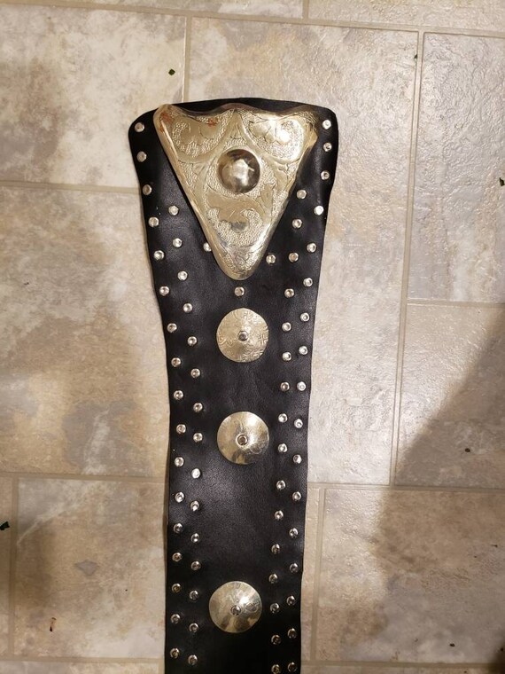 Vintage WIDE Leather/Silver MOROCCO Statement Belt