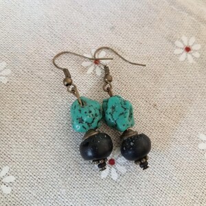 Boucles d'oreilles perle turquoise : Boucles d'oreilles pendantes en argent 925 plaqué or - France