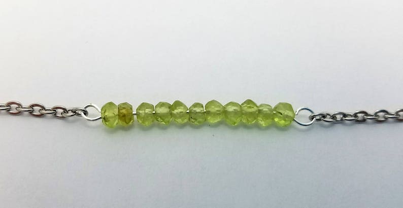 Stainless steel Bead Bar Necklace Peridot Gemstone Bar Necklace 14K gold plated Delicate Gemstone Necklace Minimalism