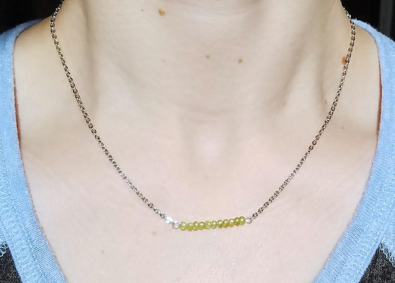 Stainless steel Bead Bar Necklace Peridot Gemstone Bar Necklace 14K gold plated Delicate Gemstone Necklace Minimalism