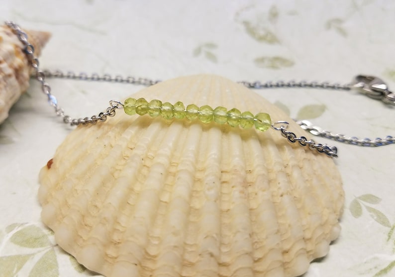 Stainless steel Bead Bar Necklace Peridot Gemstone Bar Necklace 14K gold plated Delicate Gemstone Necklace Minimalism