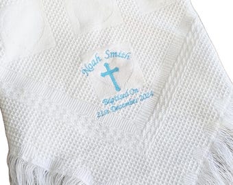 Personalised Baby Shawl Embroidered Christening , Baptism, Naming Day, Gift