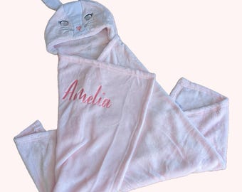 Personalised Baby Wrap Blanket with Bear Ears Embroidery Gift Baby Shower 100% Polyester