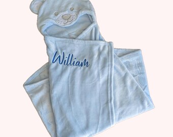 Personalised Baby Wrap Blanket with Bear Ears Embroidery Gift Baby Shower 100% Polyester