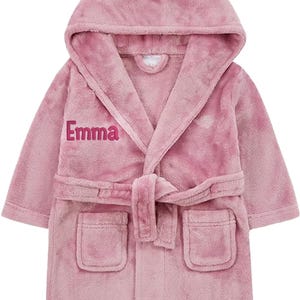 Personalised Baby Robe – Soft Polyester, Custom Name Hooded, Newborn to Toddler, Gift-Ready Keepsake Dusky Pink-Pink Text