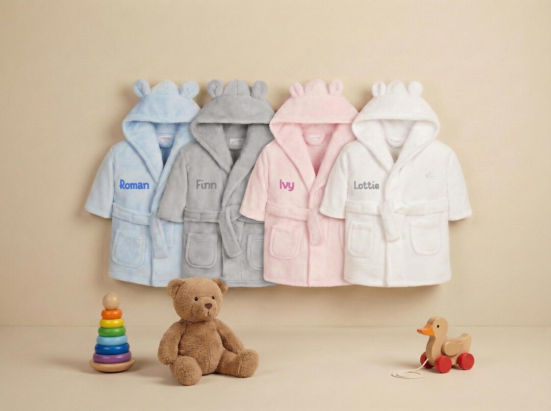 Personalised Baby Robe – Soft Polyester, Custom Name Hooded Bathrobe ...