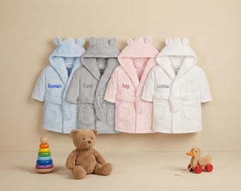 Personalised Baby Robe – Soft Polyester, Custom Name Hooded Bathrobe, Newborn to Toddler, Gift-Ready Keepsake